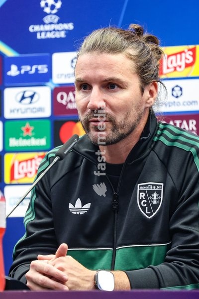 Lens' head coach Yannick Cahuzac pictured during a press conference of French soccer team Racing Club de Lens, Tuesday 20 October 2026 in Brugge. The team is preparing for the third game in the UEFA Champions League league phase against Club Brugge tomorrow