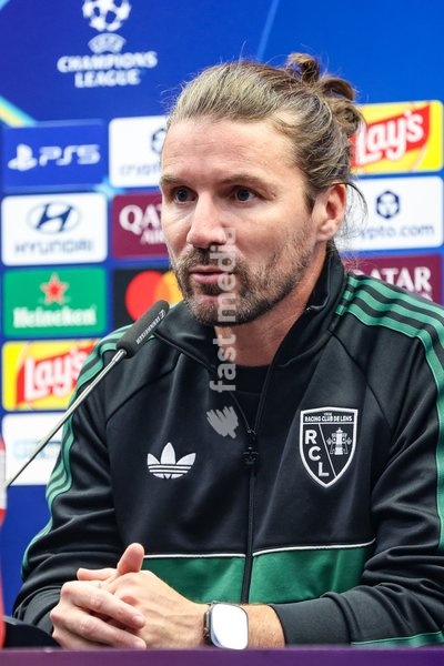 Lens' head coach Yannick Cahuzac pictured during a press conference of French soccer team Racing Club de Lens, Tuesday 20 October 2026 in Brugge. The team is preparing for the third game in the UEFA Champions League league phase against Club Brugge tomorrow