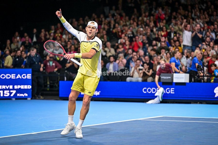 Zizou Bergs of Belgium pictured celebrate after winning during the European Open ATP tennis tournament in Brussels, on 20 October. This year's edition of the tournament is taking place from 17 to 25 October