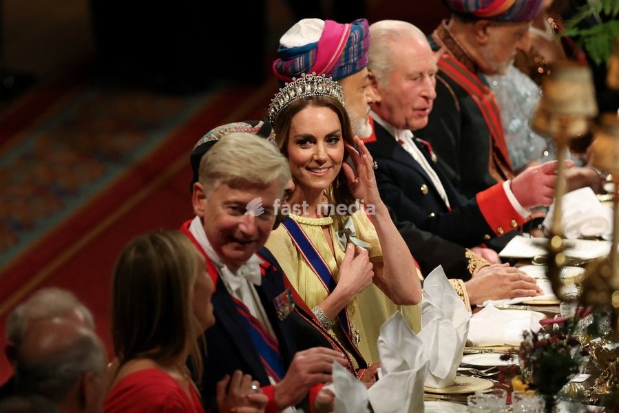 Britain's Kate, Princess of Wales and King Charles attend a State Banquet at Windsor Castle during the state visit of Oman's Sultan Haitham bin Tariq to Britain, in Windsor, Britain, October 20, 2026