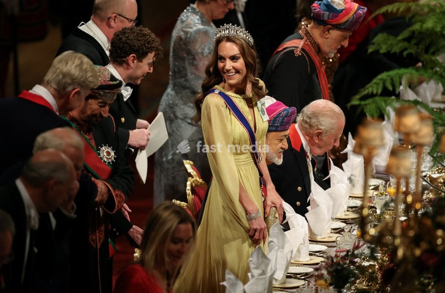 Britain's Kate, Princess of Wales attends a State Banquet at Windsor Castle during the state visit of Oman's Sultan Haitham bin Tariq to Britain, in Windsor, Britain, October 20, 2026. REUTERS/Isabel