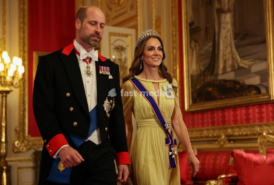 Britain's William and Kate, Prince and Princess of Wales, arrive for a State Banquet at Windsor Castle during the Oman's Sultan Haitham bin Tariq state visit to Britain, in Windsor, Britain, October 20, 2026. REUTERS/Isabel