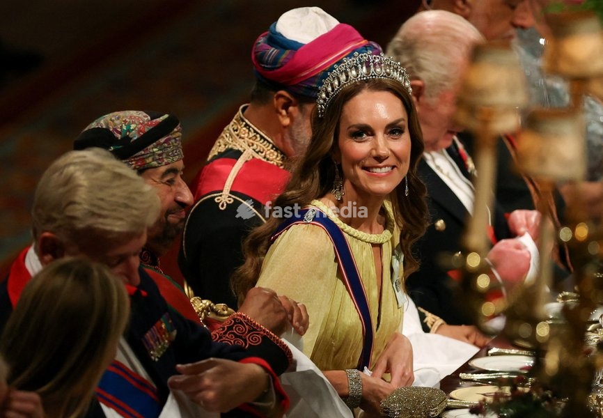 Britain's Kate, Princess of Wales attends a State Banquet at Windsor Castle during the state visit of Oman's Sultan Haitham bin Tariq to Britain, in Windsor, Britain, October 20, 2026