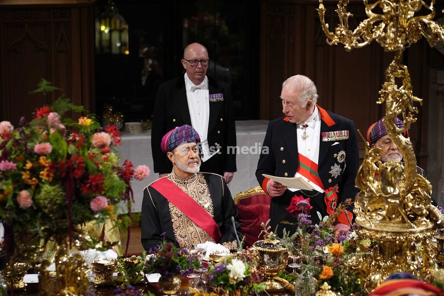 King Charles III (right) delivers a speech during the state banquet for the Sultan of Oman, Sultan Haitham bin Tarik al Said (left) at Windsor Castle, Berkshire, on day one of his state visit to the UK. Picture date: Tuesday October 20, 2026