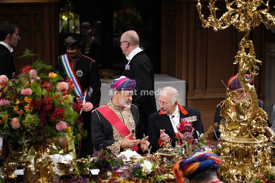 The Sultan of Oman, Sultan Haitham bin Tarik al Said (left) with King Charles III during the state banquet for the Sultan of Oman, Sultan Haitham bin Tarik al Said at Windsor Castle, Berkshire, on day one of his state visit to the UK. Picture date: Tuesday October 20, 2026