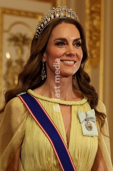 Britain's Kate, Princess of Wales arrives for a State Banquet at Windsor Castle during Oman's Sultan Haitham bin Tariq state visit to Britain, in Windsor, Britain, October 20, 2026. REUTERS/Isabel