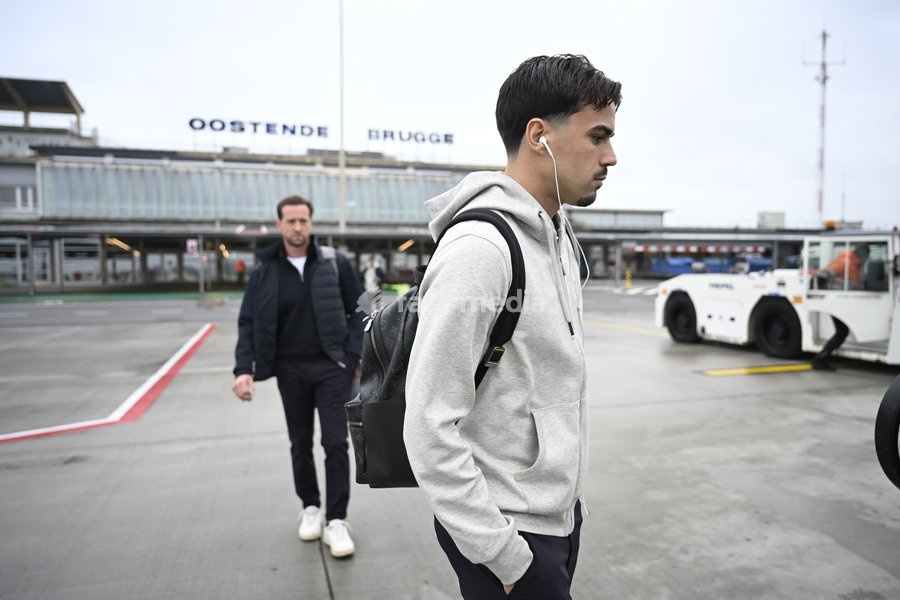 Gent's Tiago Araujo pictured at the departure of Belgian soccer team KAA Gent, travelling from Oostende Airport to Porto, Portugal, on Wednesday 21 October 2026. Tomorrow the team will play Portuguese SC Braga in the second match of the UEFA Conference League league phase