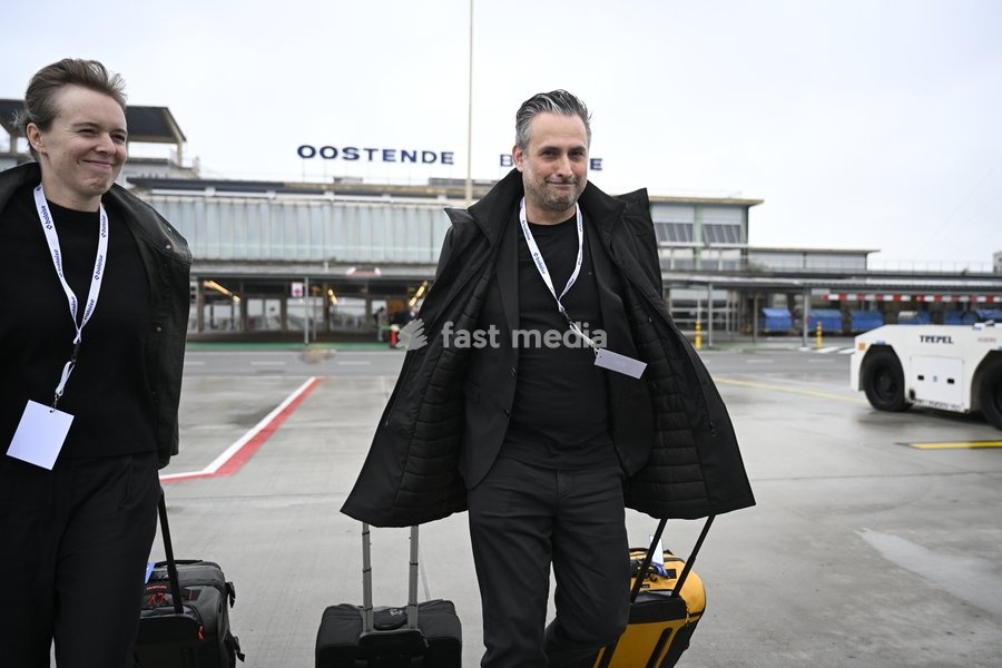 Gent's owner Sam Baro pictured at the departure of Belgian soccer team KAA Gent, travelling from Oostende Airport to Porto, Portugal, on Wednesday 21 October 2026. Tomorrow the team will play Portuguese SC Braga in the second match of the UEFA Conference League league phase