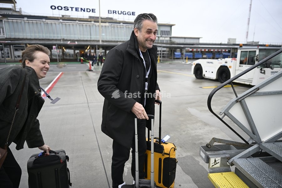 Gent's owner Sam Baro pictured at the departure of Belgian soccer team KAA Gent, travelling from Oostende Airport to Porto, Portugal, on Wednesday 21 October 2026. Tomorrow the team will play Portuguese SC Braga in the second match of the UEFA Conference League league phase