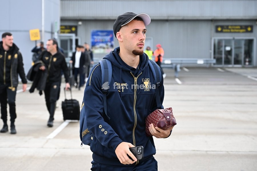 STVV's Illyes Benachour pictured at the departure of Belgian soccer team Sint-Truidense VV, flying from Liege airport towards Denmark on Wednesday 21 October 2026. Tomorrow STVV will play Danish FC Midtjylland on the second day of the UEFA Conference League league phase