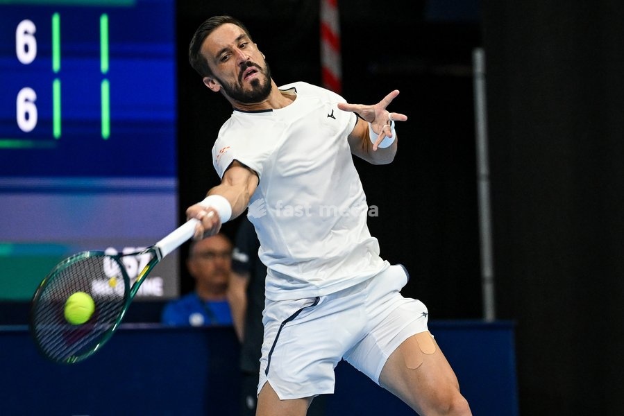 Damir Dzumhur of Bosnia and Herzegovina pictured in action during the European Open ATP tennis tournament in Brussels, on 21 October. This year's edition of the tournament is taking place from 17 to 25 October