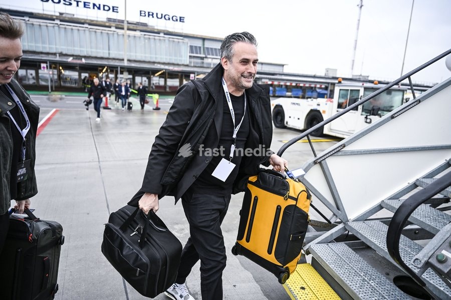 Sam Baro, owner of KAA Gent pictured at the departure of Belgian soccer team KAA Gent, travelling from Oostende Airport to Porto, Portugal, on Wednesday 21 October 2026. The team will play Tomorrow the second match of the UEFA Conference League league phase against Portuguese SC Braga