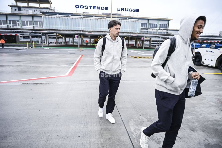 Tiago Araujo of KAA Gent pictured at the departure of Belgian soccer team KAA Gent, travelling from Oostende Airport to Porto, Portugal, on Wednesday 21 October 2026. The team will play Tomorrow the second match of the UEFA Conference League league phase against Portuguese SC Braga