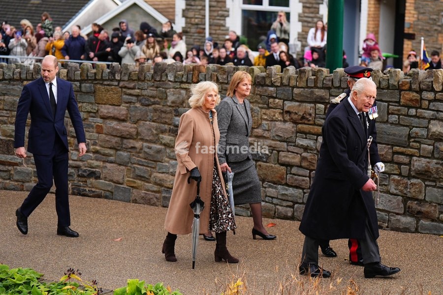 King Charles III and Queen Camilla and the Prince of Wales arrive for a commemoration event at Aberfan Memorial Garden, where survivors, bereaved parents and members of the community are paying tribute to the 144 people who lost their lives in the Aberfan disaster on October 21 1966. Picture date:…
