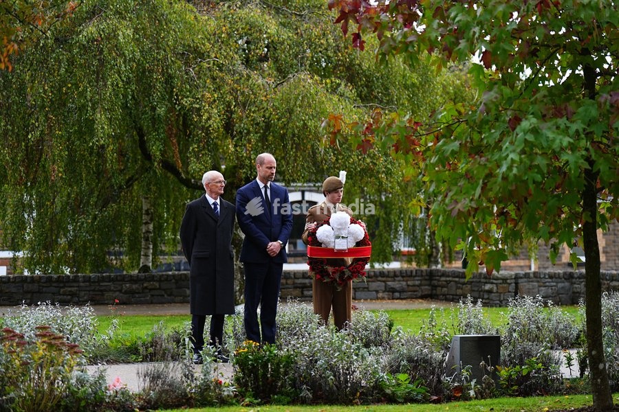 The Prince of Wales and Geraint Davies (left), advisor to the Aberfan Memorial Charity, during a wreath laying at Aberfan Memorial Garden, where survivors, bereaved parents and members of the community are paying tribute to the 144 people who lost their lives in the Aberfan disaster on October 21…