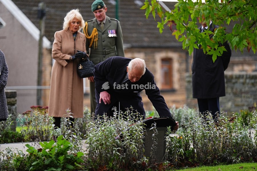 King Charles III lays a wreath at Aberfan Memorial Garden, where survivors, bereaved parents and members of the community are paying tribute to the 144 people who lost their lives in the Aberfan disaster on October 21 1966. Picture date: Wednesday October 21, 2026