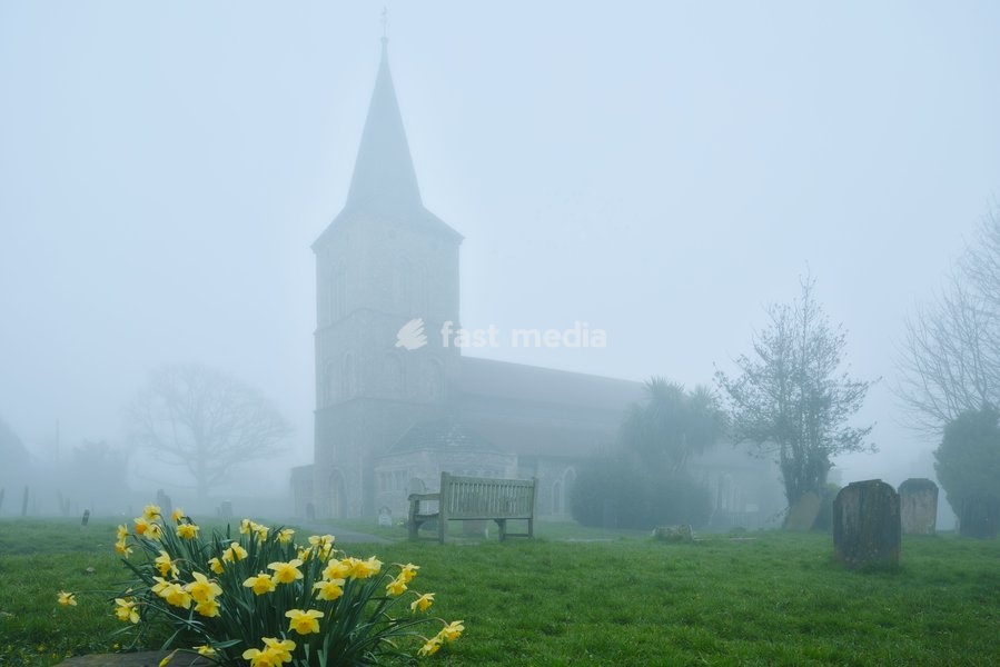 Foggy spring morning in Southwick, West Sussex