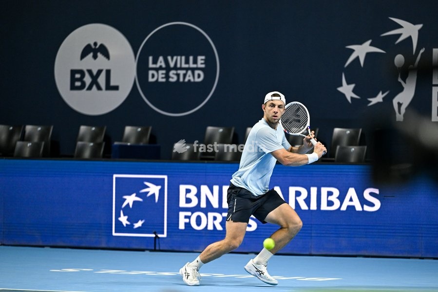 Tallon Griekspoor of the Netherlands pictured in action during the European Open ATP tennis tournament in Brussels, on 21 October. This year's edition of the tournament is taking place from 17 to 25 October