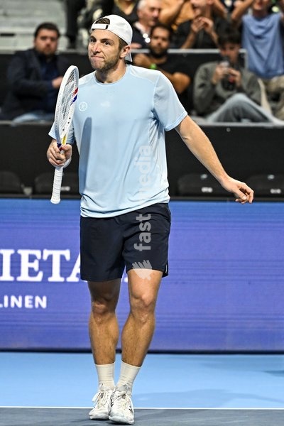 Tallon Griekspoor of the Netherlands celebrate after winning during the European Open ATP tennis tournament in Brussels, on 21 October. This year's edition of the tournament is taking place from 17 to 25 October