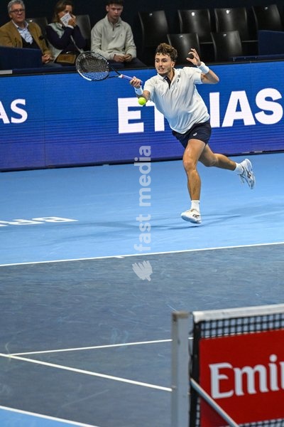 Clement Chidekh of France pictured in action during the European Open ATP tennis tournament in Brussels, on 21 October. This year's edition of the tournament is taking place from 17 to 25 October