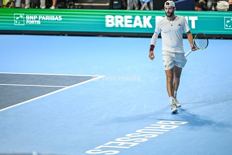 Jacob Fearnley of Great Britain pictured in action during the European Open ATP tennis tournament in Brussels, on 21 October. This year's edition of the tournament is taking place from 17 to 25 October