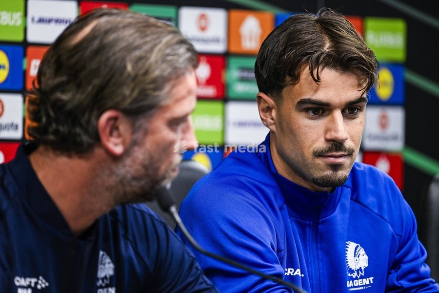 Tiago Araujo of KAA Gent pictured during a press conference of Belgian soccer team KAA Gent, Wednesday 21 October 2026 in Braga, Portugal. The team is preparing for the second match of the UEFA Conference League league phase against Portuguese SC Braga tomorrow