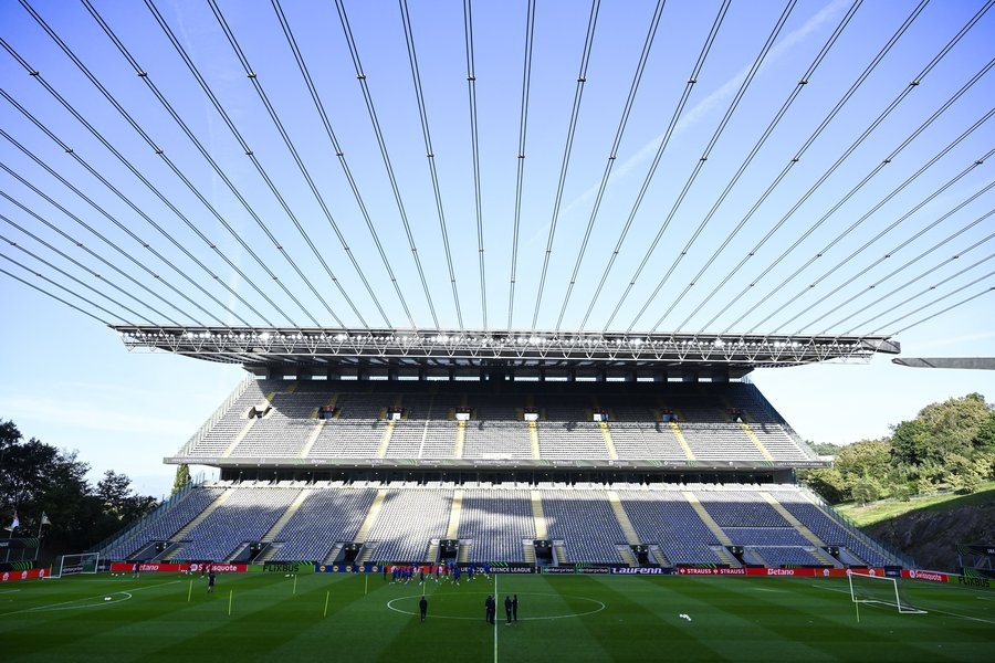 Estádio Municipal de Braga, stadium of SC Braga pictured at a training session of Belgian soccer team KAA Gent, Wednesday 21 October 2026 in Braga, Portugal. The team is preparing for the second match of the UEFA Conference League league phase against Portuguese SC Braga tomorrow
