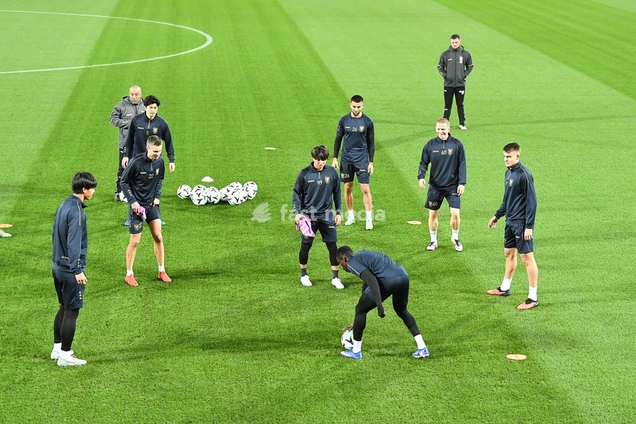 STVV's players pictured during a training session of Belgian soccer team Sint-Truidense VV, Wednesday 21 October 2026 in Herning, Denmark, in preparation of tomorrow's game against Danish FC Midtjylland on the second day of the UEFA Conference League league phase