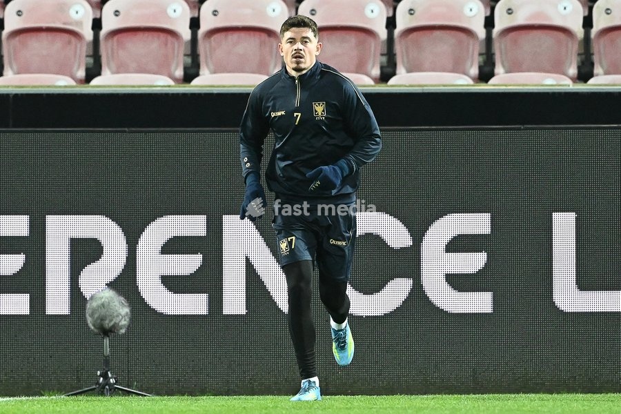 STVV's Arbnor Muja pictured in action during a training session of Belgian soccer team Sint-Truidense VV, Wednesday 21 October 2026 in Herning, Denmark, in preparation of tomorrow's game against Danish FC Midtjylland on the second day of the UEFA Conference League league phase
