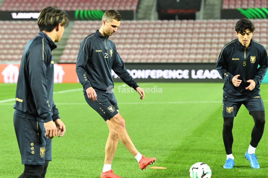 STVV's Wolke Janssens pictured in action during a training session of Belgian soccer team Sint-Truidense VV, Wednesday 21 October 2026 in Herning, Denmark, in preparation of tomorrow's game against Danish FC Midtjylland on the second day of the UEFA Conference League league phase