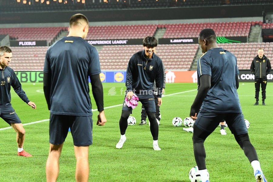 STVV's Kota Takai pictured during a training session of Belgian soccer team Sint-Truidense VV, Wednesday 21 October 2026 in Herning, Denmark, in preparation of tomorrow's game against Danish FC Midtjylland on the second day of the UEFA Conference League league phase