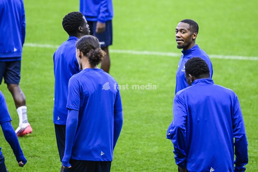 Michel-Ange Sumai Balikwisha of KAA Gent pictured during a training session of Belgian soccer team KAA Gent, Wednesday 21 October 2026 in Braga, Portugal. The team is preparing for the second match of the UEFA Conference League league phase against Portuguese SC Braga tomorrow