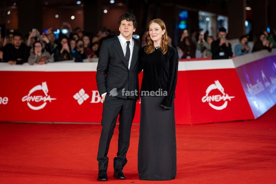 Jesse Eisenberg and Julianne Moore attend the “The Debut” red carpet during the 21st Rome Film Festival at Auditorium Parco Della Musica in Rome, Italy on 21 October 2026