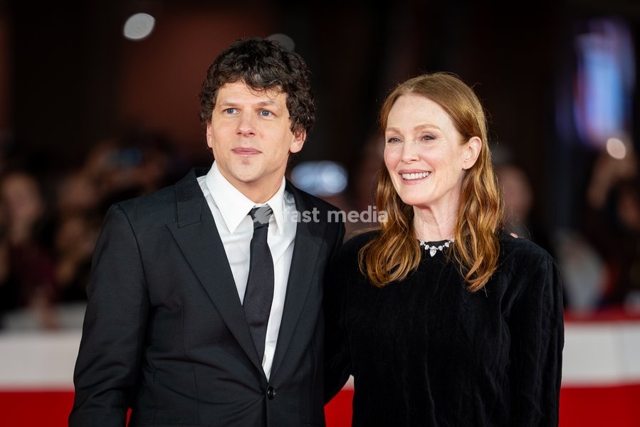 Jesse Eisenberg and Julianne Moore attend the “The Debut” red carpet during the 21st Rome Film Festival at Auditorium Parco Della Musica in Rome, Italy on 21 October 2026