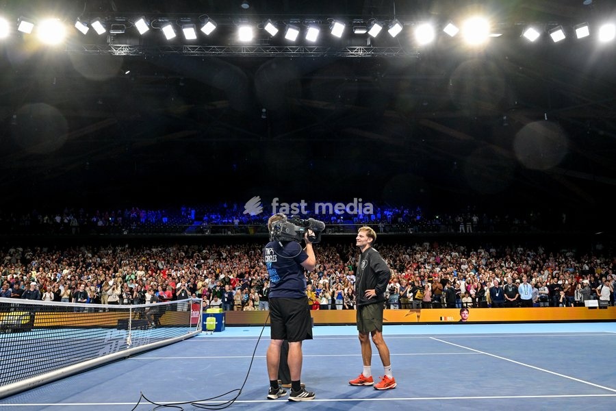 David Goffin of Belgium celebrates after winning during the European Open ATP tennis tournament in Brussels, on 21 October. This year's edition of the tournament is taking place from 17 to 25 October