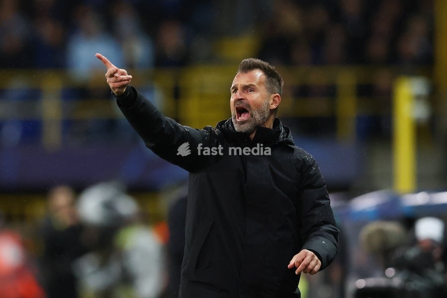 Club's head coach Ivan Leko gestures during a soccer game between Belgian Club Brugge KV and French Racing Club de Lens, Wednesday 21 October 2026 in Brugge, on day three of the UEFA Champions League league phase