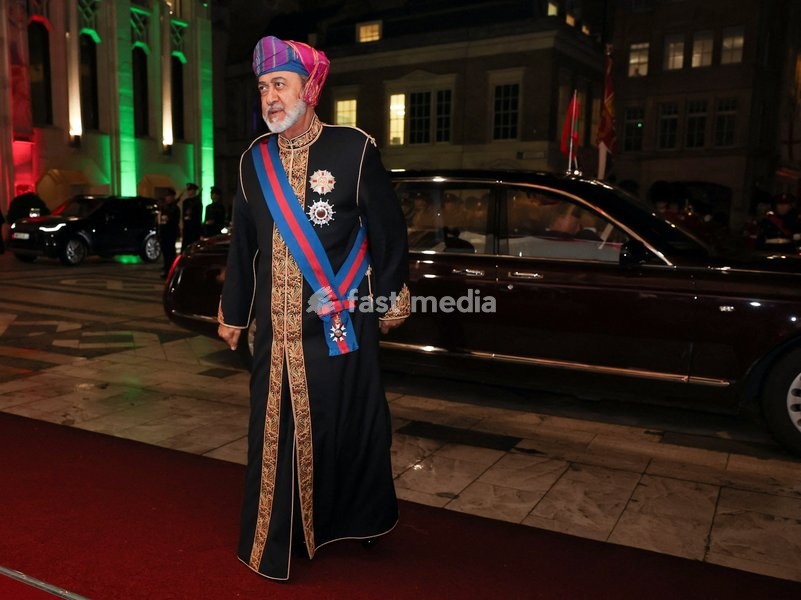 Oman's Sultan Haitham bin Tariq arrives to attend the Guildhall State Banquet during his state visit to Britain, in London, October 21, 2026