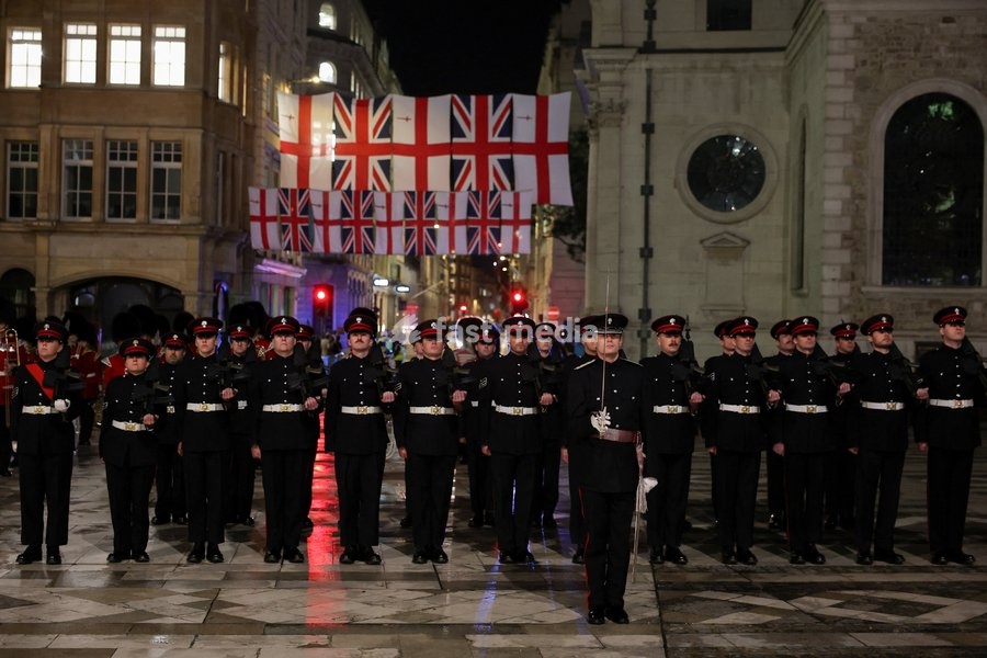 The Guard of Honour stand ahead of the Guildhall State Banquet during the Sultan's state visit to Britain, in London, Britain, October 21, 2026