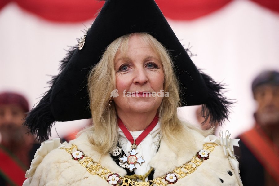 Lady Mayor of the City of London Dame Susan Langley arrives to attend the Guildhall State Banquet during the Sultan's state visit to Britain, in London, October 21, 2026