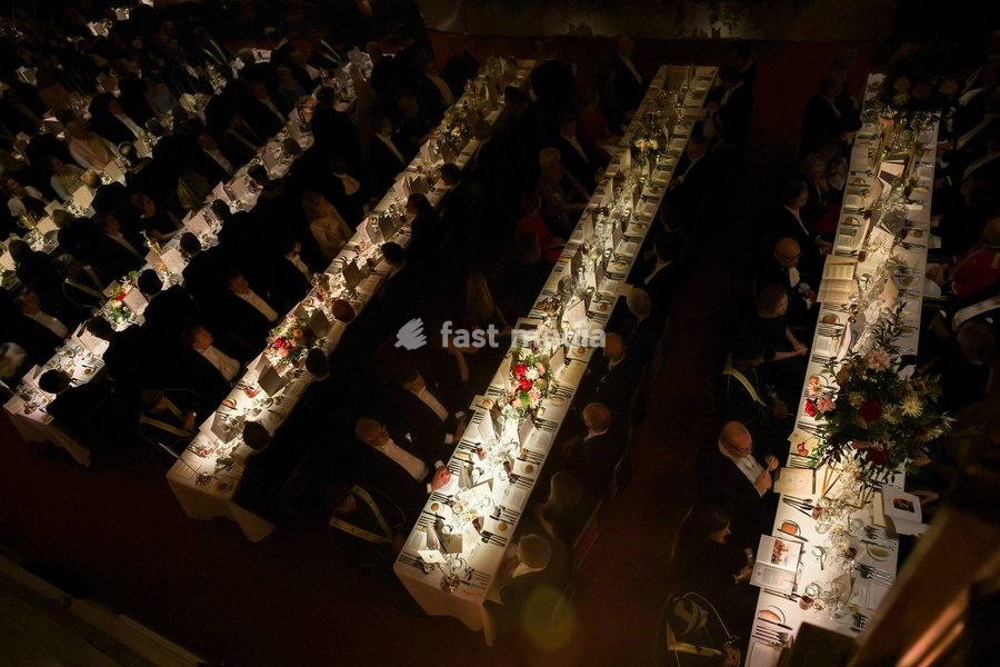 Guests attend the Guildhall State Banquet during Oman's Sultan Haitham bin Tariq's state visit to Britain in London, October 21, 2026
