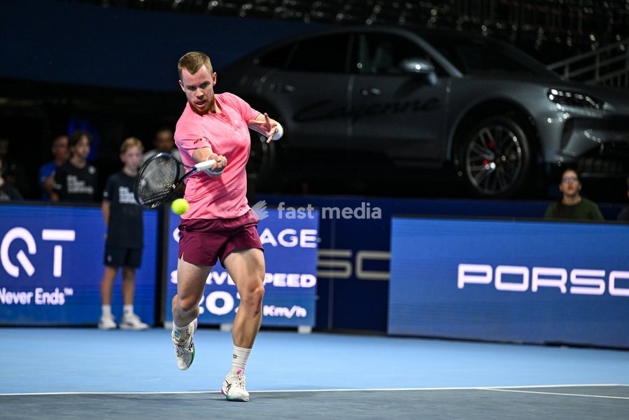 Remy Bertola of Switzerland pictured in action during the European Open ATP tennis tournament in Brussels, on 21 October. This year's edition of the tournament is taking place from 17 to 25 October