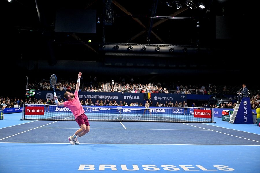 Remy Bertola of Switzerland pictured in action during the European Open ATP tennis tournament in Brussels, on 21 October. This year's edition of the tournament is taking place from 17 to 25 October