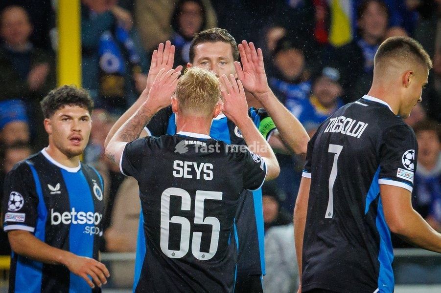 Club's Hans Vanaken celebrates after scoring during a soccer game between Belgian Club Brugge KV and French Racing Club de Lens, Wednesday 21 October 2026 in Brugge, on day three of the UEFA Champions League league phase