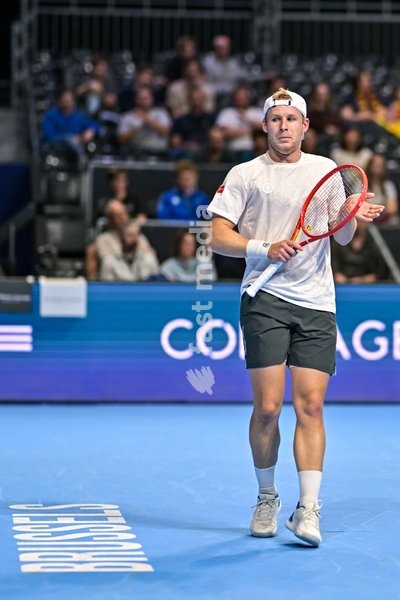 Gauthier Onclin of Belgium pictured in action during the European Open ATP tennis tournament in Brussels, on 21 October. This year's edition of the tournament is taking place from 17 to 25 October