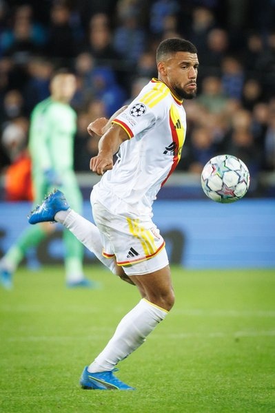 Lens' Matthieu Udol pictured in action during a soccer game between Belgian Club Brugge KV and French Racing Club de Lens, Wednesday 21 October 2026 in Brugge, on day three of the UEFA Champions League league phase