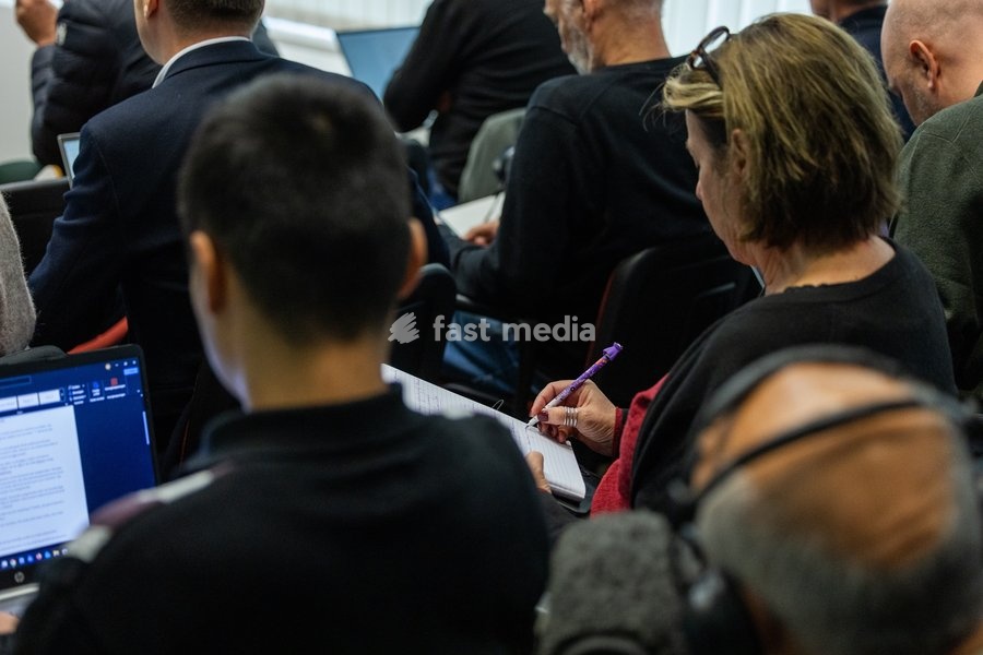 This image shows a pressconference at the public prosecutor's office to illustrate the press at work in Belgium, Sunday 18 October 2026