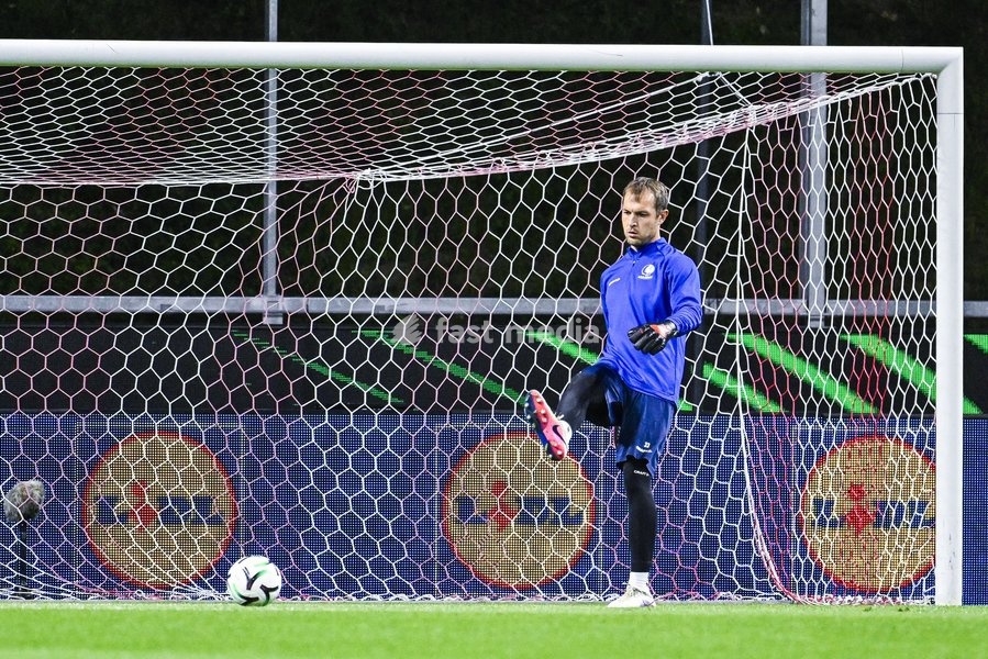 Davy Roef goalkeeper of KAA Gent pictured in action at the warm-up ahead of a soccer game between Portuguese SC Braga and Belgian soccer team KAA Gent, Thursday 22 October 2026 in Braga, Portugal, the second match in the UEFA Conference League league phase