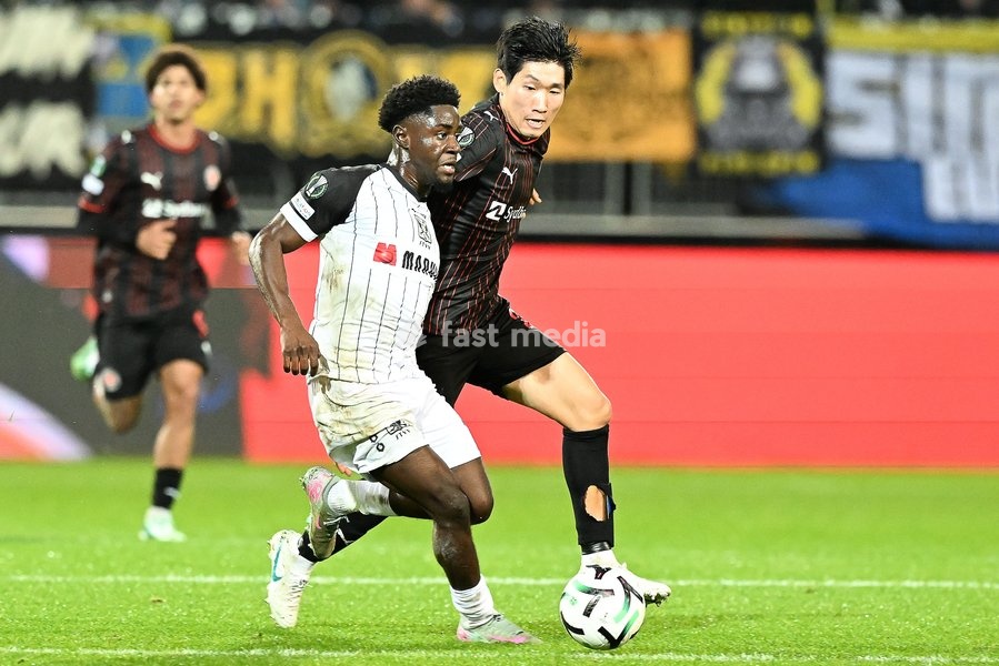 Midtjylland's Huyn-Seok Hong pictured in action during a soccer game between Danish FC Midtjylland and Belgian Sint-Truidense VV, Thursday 22 October 2026 in Herning, Denmark, on the second day of the UEFA Conference League league phase