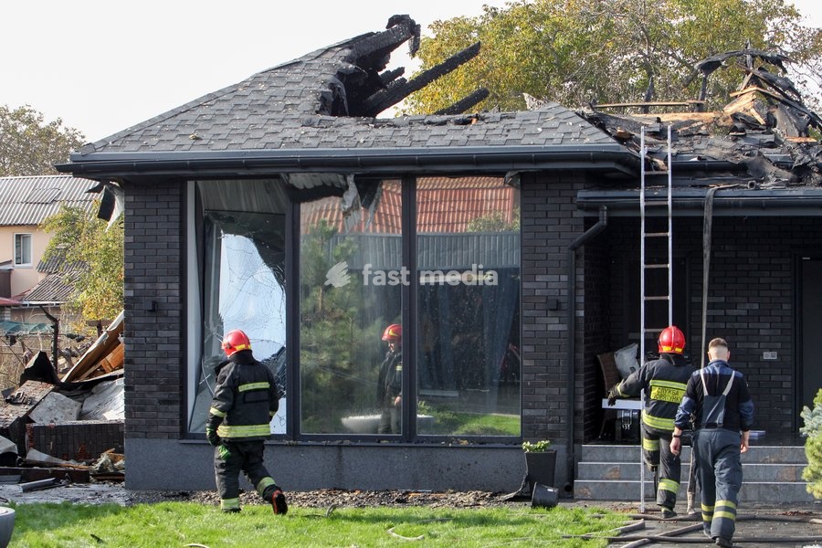 Rescuers respond to a Russian attack on a residential area in Dnipro, Ukraine, October 22, 2026. According to city head Borys Filatov, 11 private houses were damaged in the strike on Thursday morning, and one home burned down completely