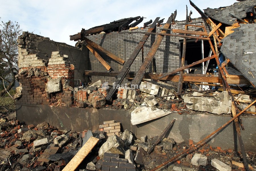 A house is damaged by a Russian attack, Dnipro, Ukraine, October 22, 2026. According to city head Borys Filatov, 11 private houses were damaged in the strike on Thursday morning, and one home burned down completely